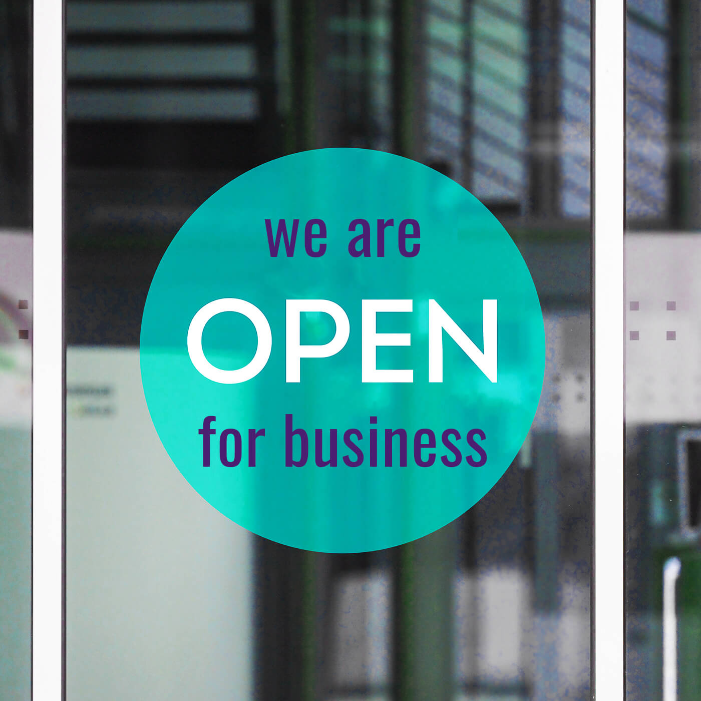 Open for business sign on class door.