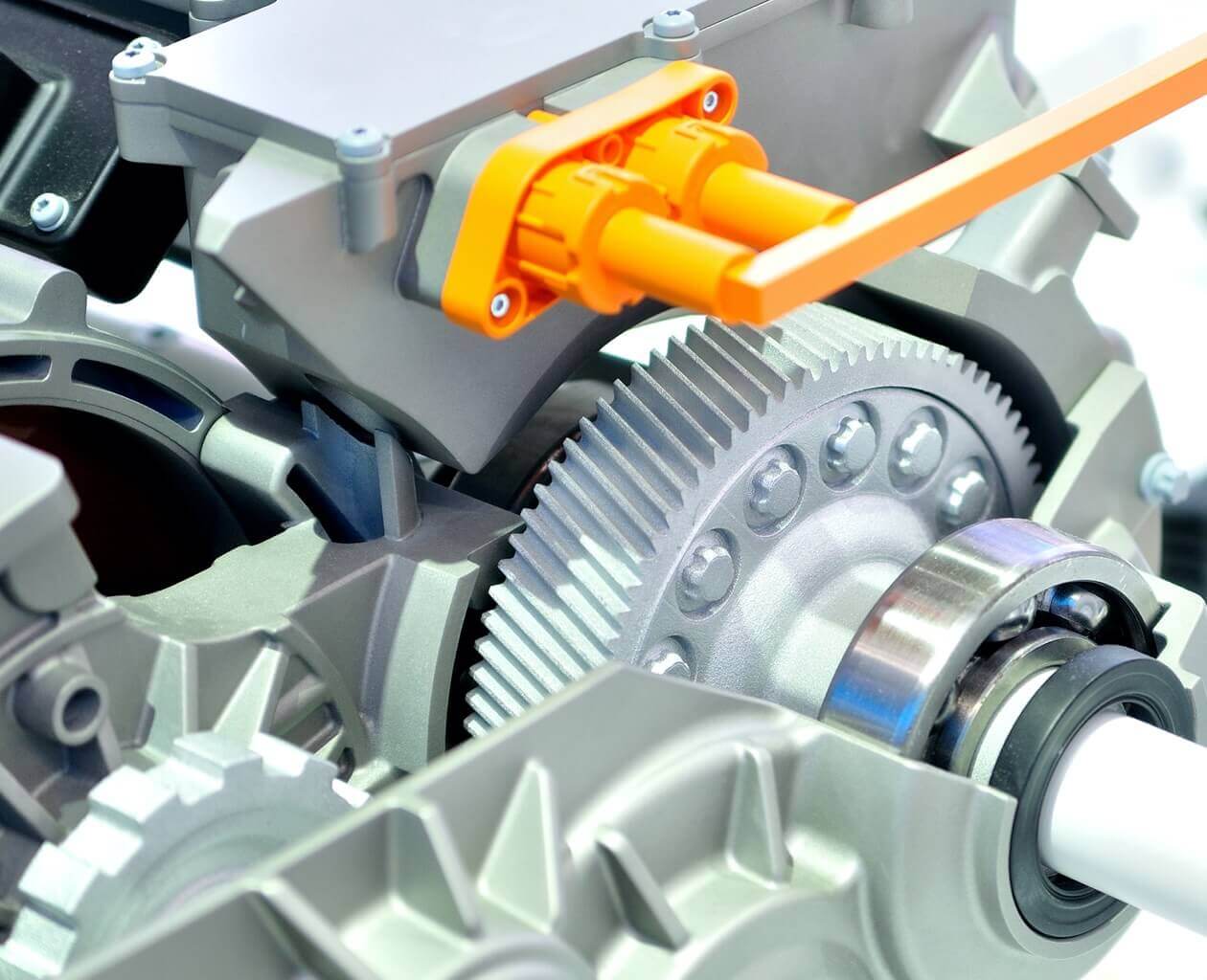 The machinery gears of equipment used in additive manufacturing in closeup.