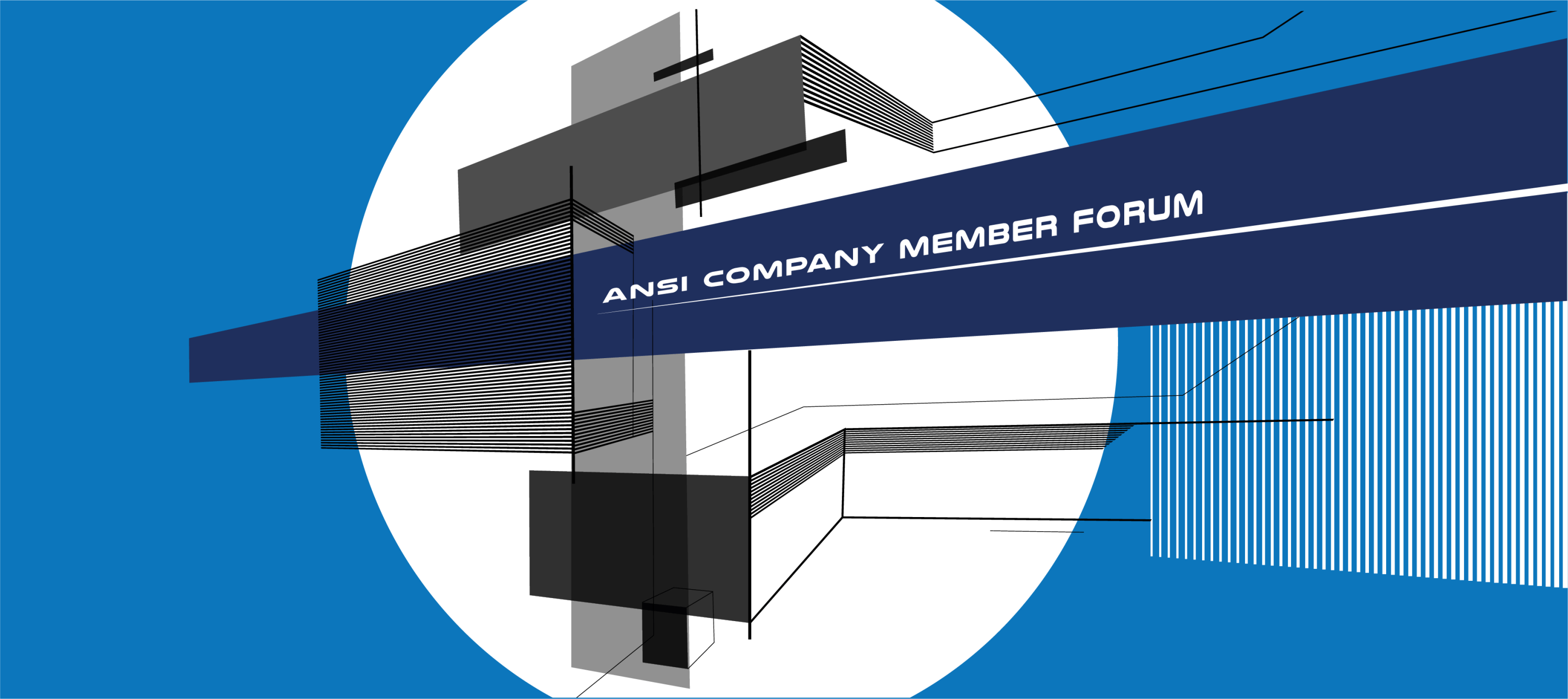 Modern blue and white graphic depicting progress and building.